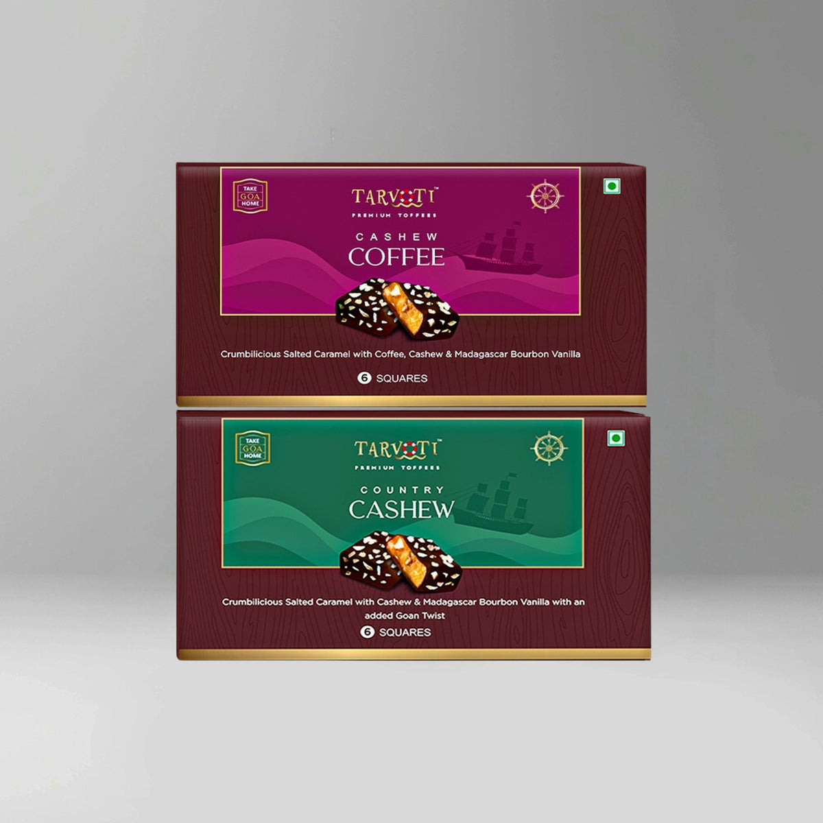 TARVOTI Premium Toffee- 2pc Combo | Cashew Coffee + country cashew| 6units pouch x 2pcs x 48g each